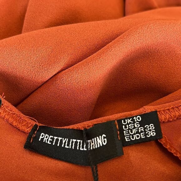 Pretty little thing rust crepe square neck cut out jumpsuit Size 6 New - Picture 6 of 12